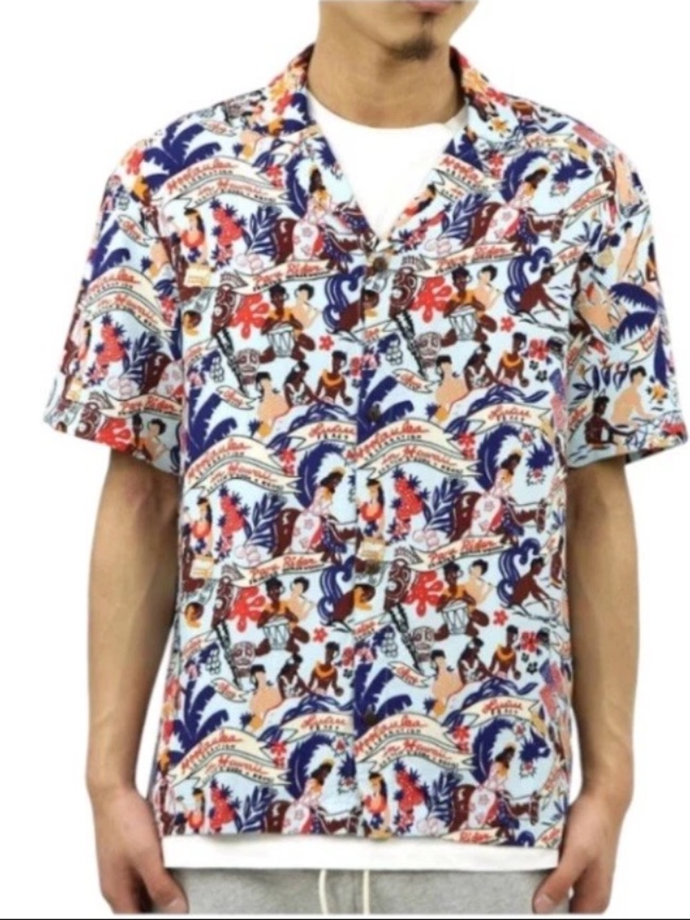 Scotch & Soda Keoni Shirt Mens Large Blue Hawaiian Aloha Camp Button Up Party